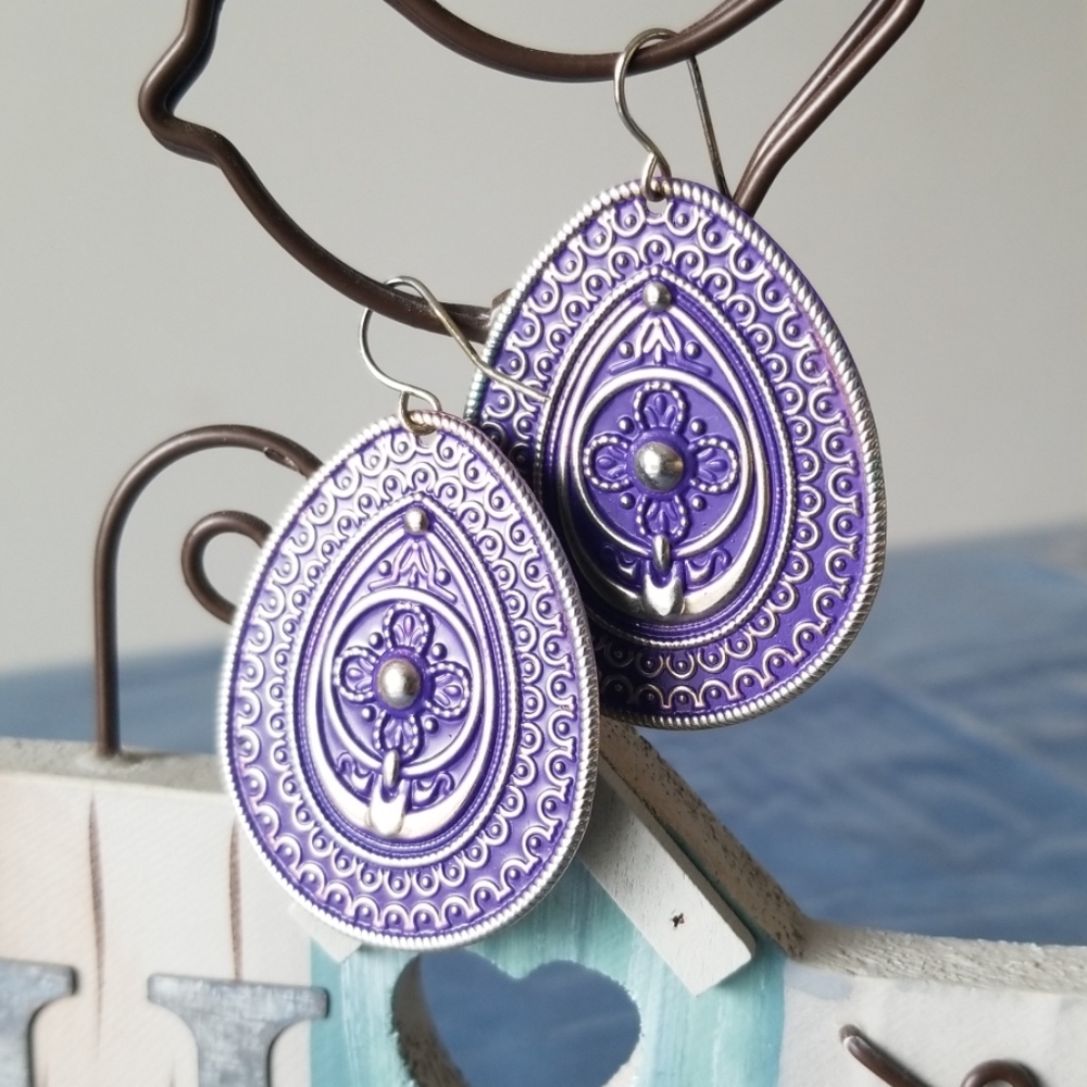 Pretty Purple Metal Earrings